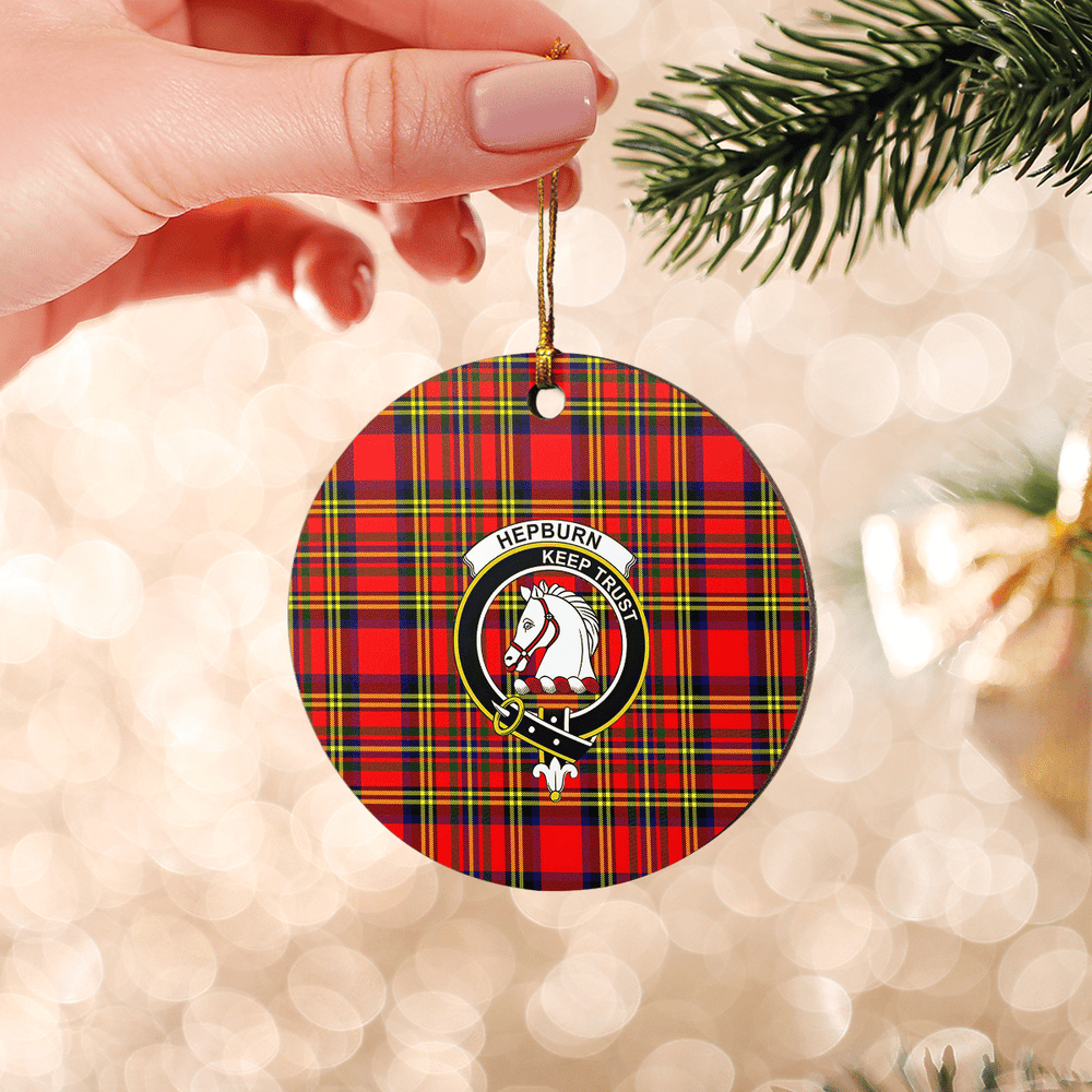 Clan Hepburn Tartan Crest Round Ceramic Ornament OF22 Hepburn Tartan Tartan Christmas