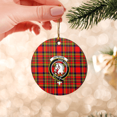 Clan Hepburn Tartan Crest Round Ceramic Ornament OF22 Hepburn Tartan Tartan Christmas