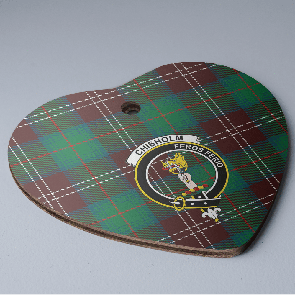 Clan Chisholm Hunting Ancient Tartan Crest Heart Ceramic Ornament NV50 Chisholm Hunting Ancient Tartan Tartan Christmas