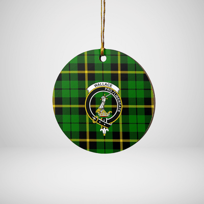 Clan Wallace Hunting Green Tartan Crest Round Ceramic Ornament