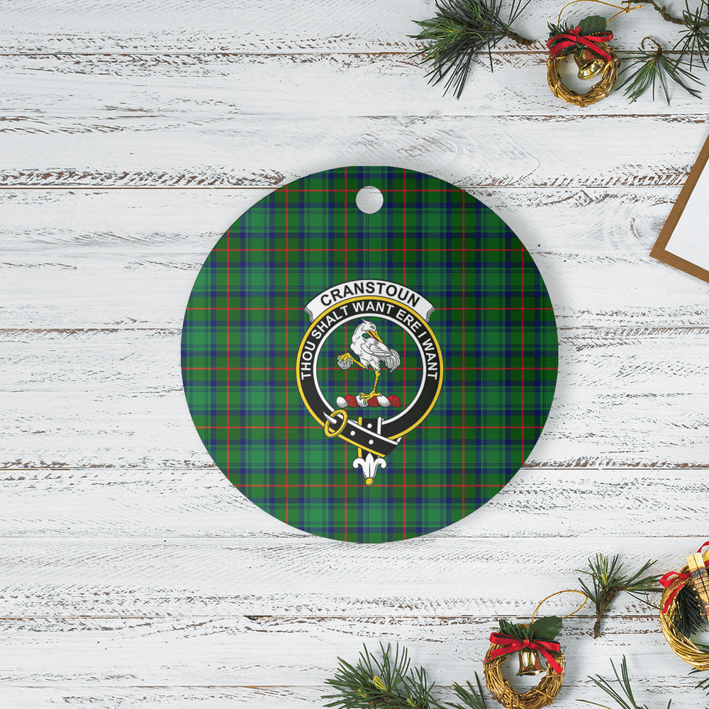 Clan Cranstoun Tartan Crest Round Ceramic Ornament ML33 Cranstoun Tartan Tartan Christmas