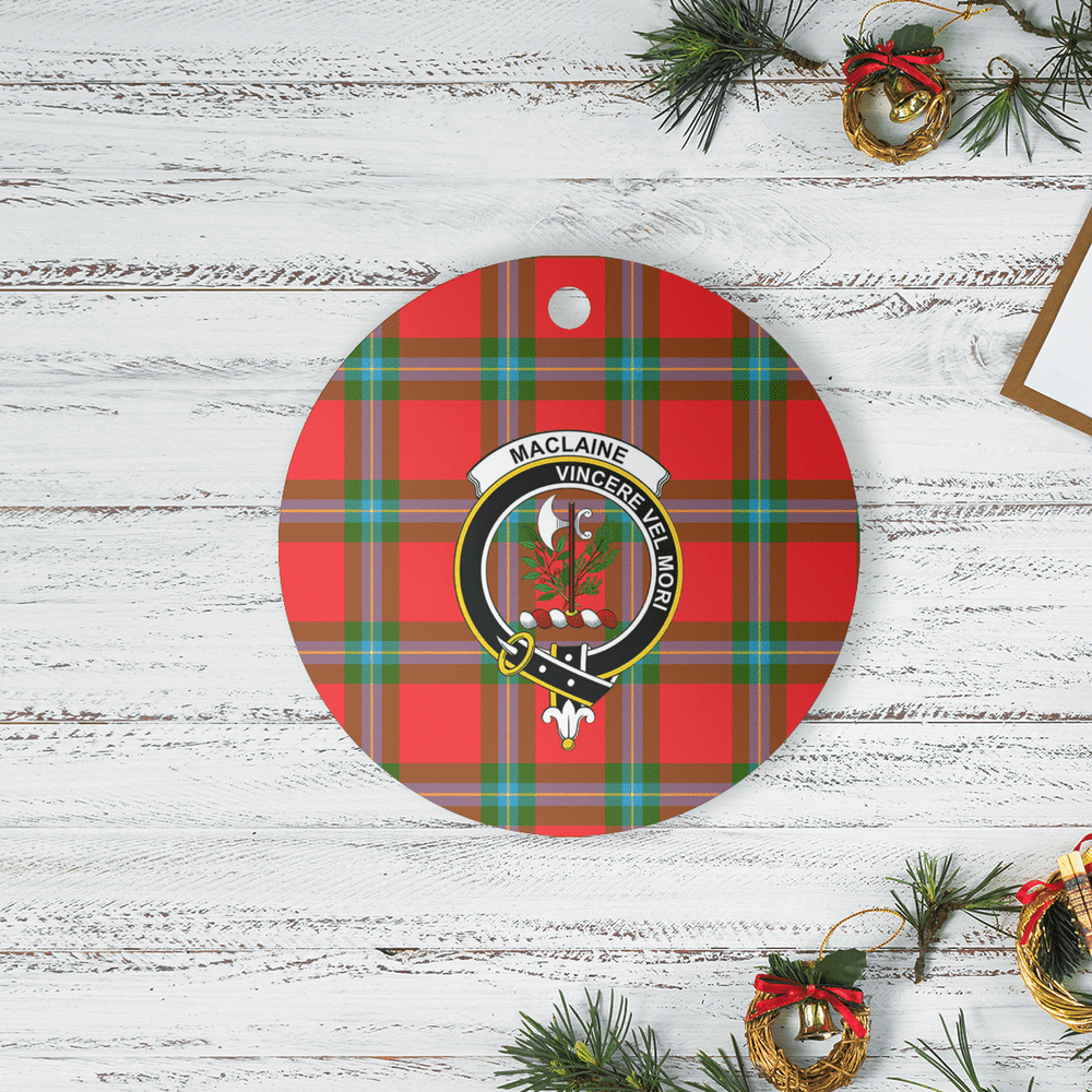 Clan MacLaine of Loch Buie Tartan Crest Round Ceramic Ornament YT24 MacLaine of Loch Buie Tartan Tartan Christmas