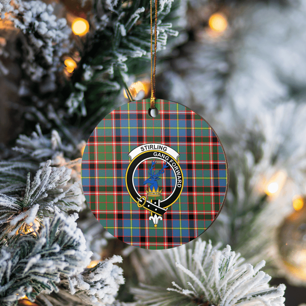Clan Stirling (of Cadder-Present Chief) Tartan Crest Round Ceramic Ornament WP33 Stirling (of Cadder-Present Chief) Tartan Tartan Christmas
