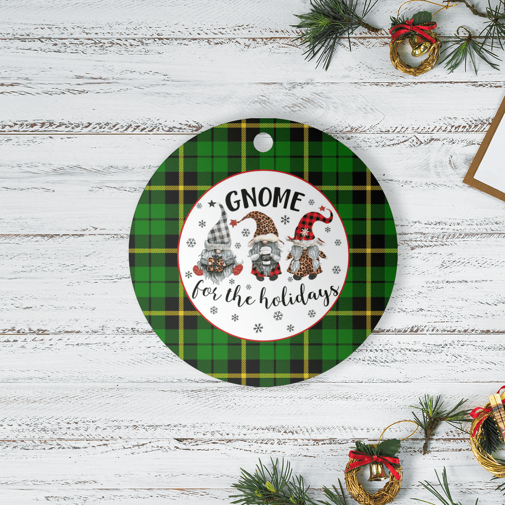 Clan Wallace Hunting Green Tartan Tartan Crest Gnome Round Ceramic Ornament US78 Wallace Hunting Green Tartan Tartan Christmas