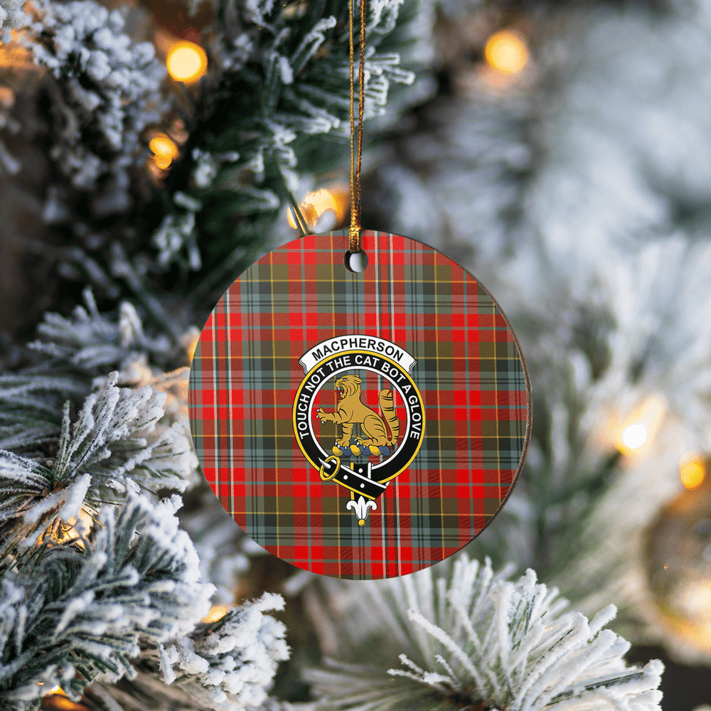 Clan MacPherson Weathered Tartan Crest Round Ceramic Ornament FQ79 MacPherson Weathered Tartan Tartan Christmas