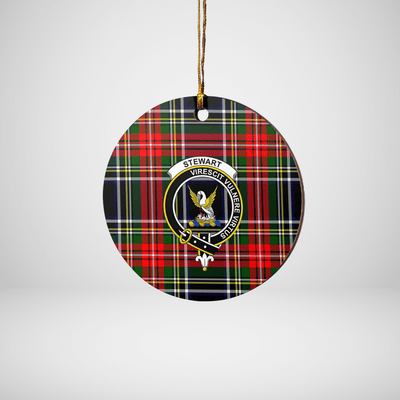 Clan Stewart Black Tartan Crest Round Ceramic Ornament