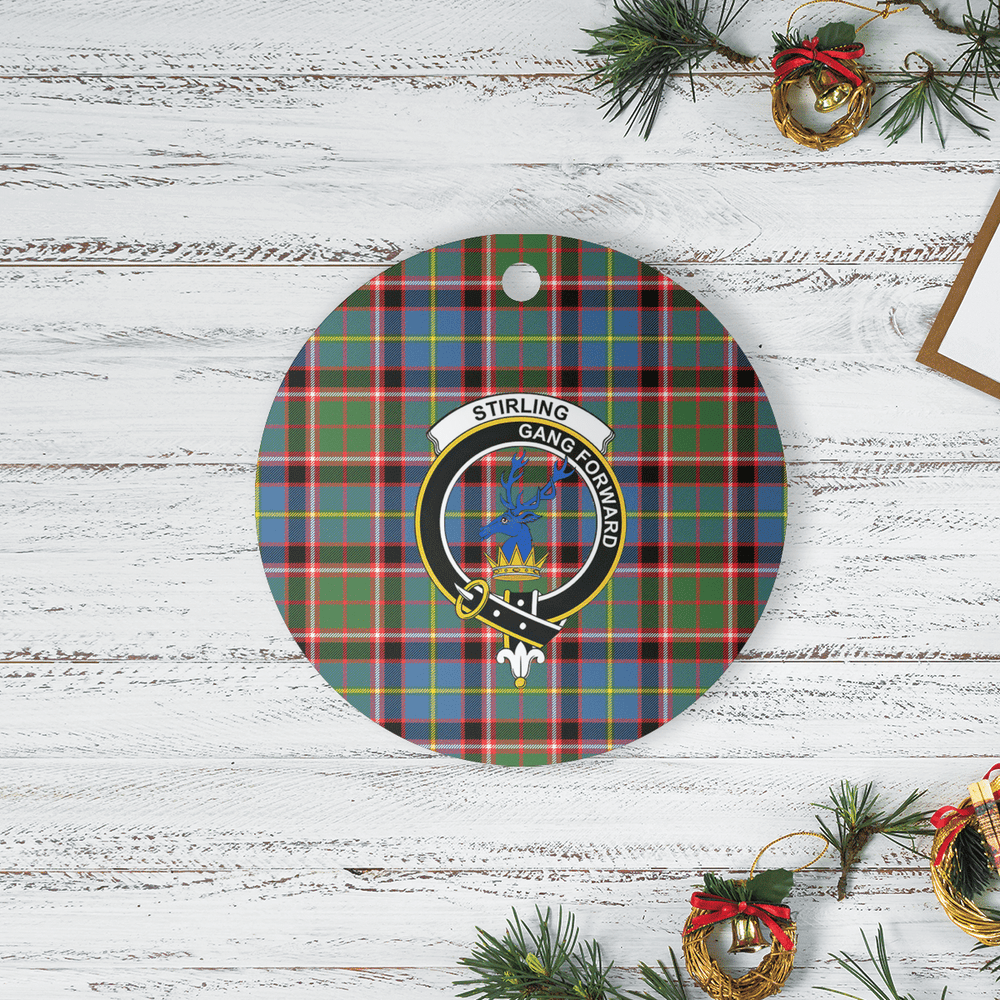 Clan Stirling (of Cadder-Present Chief) Tartan Crest Round Ceramic Ornament WP33 Stirling (of Cadder-Present Chief) Tartan Tartan Christmas