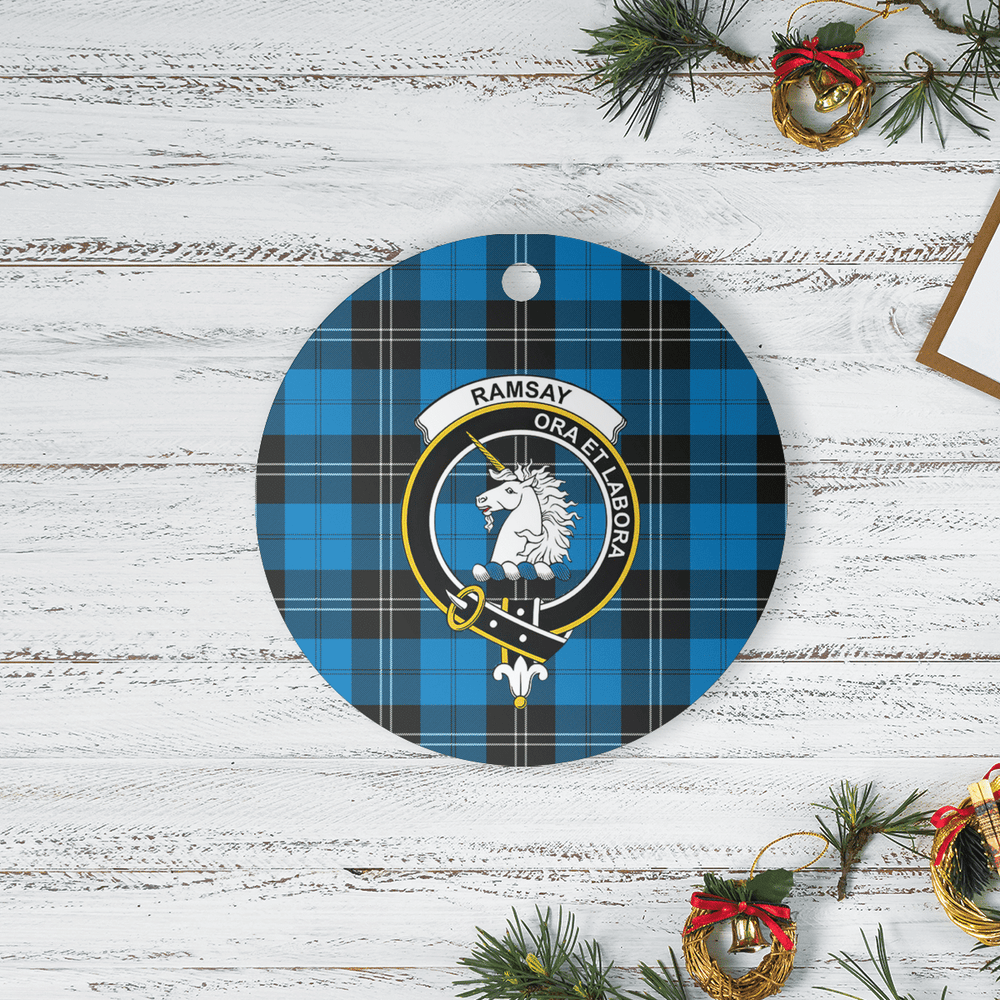 Clan Ramsay Blue Ancient Tartan Crest Round Ceramic Ornament SK93 Ramsay Blue Ancient Tartan Tartan Christmas