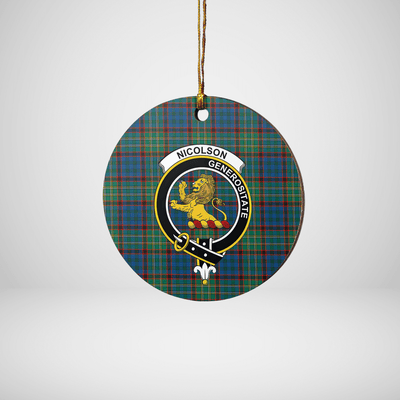 Clan Nicolson Hunting Ancient Tartan Crest Round Ceramic Ornament