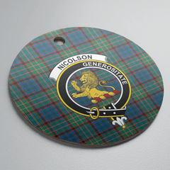 Clan Nicolson Hunting Ancient Tartan Crest Round Ceramic Ornament HC14 Nicolson Hunting Ancient Tartan Tartan Christmas