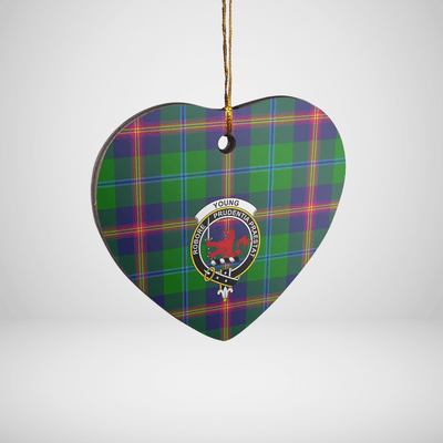 Clan Young Modern Tartan Crest Heart Ceramic Ornament