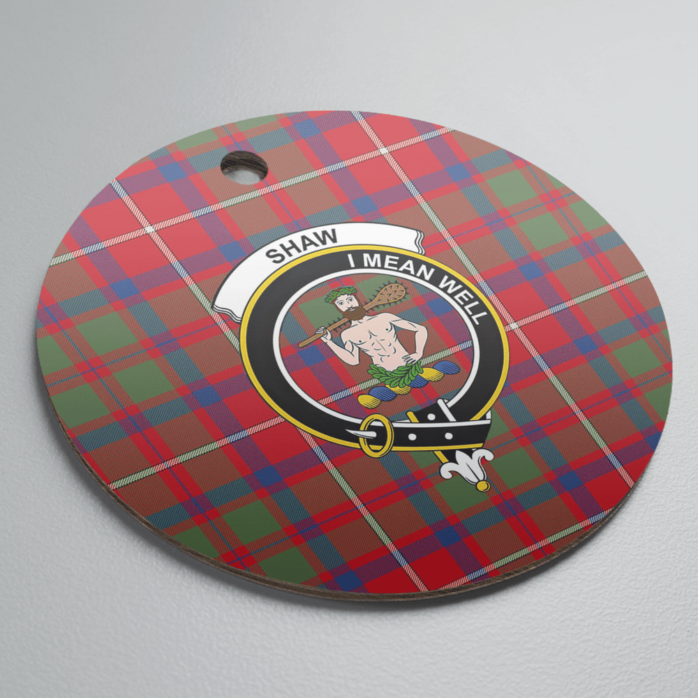 Clan Shaw Red Modern Tartan Crest Round Ceramic Ornament PJ95 Shaw Red Modern Tartan Tartan Christmas