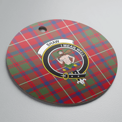 Clan Shaw Red Modern Tartan Crest Round Ceramic Ornament PJ95 Shaw Red Modern Tartan Tartan Christmas
