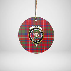 Clan Shaw Red Modern Tartan Crest Round Ceramic Ornament PJ95 Shaw Red Modern Tartan Tartan Christmas