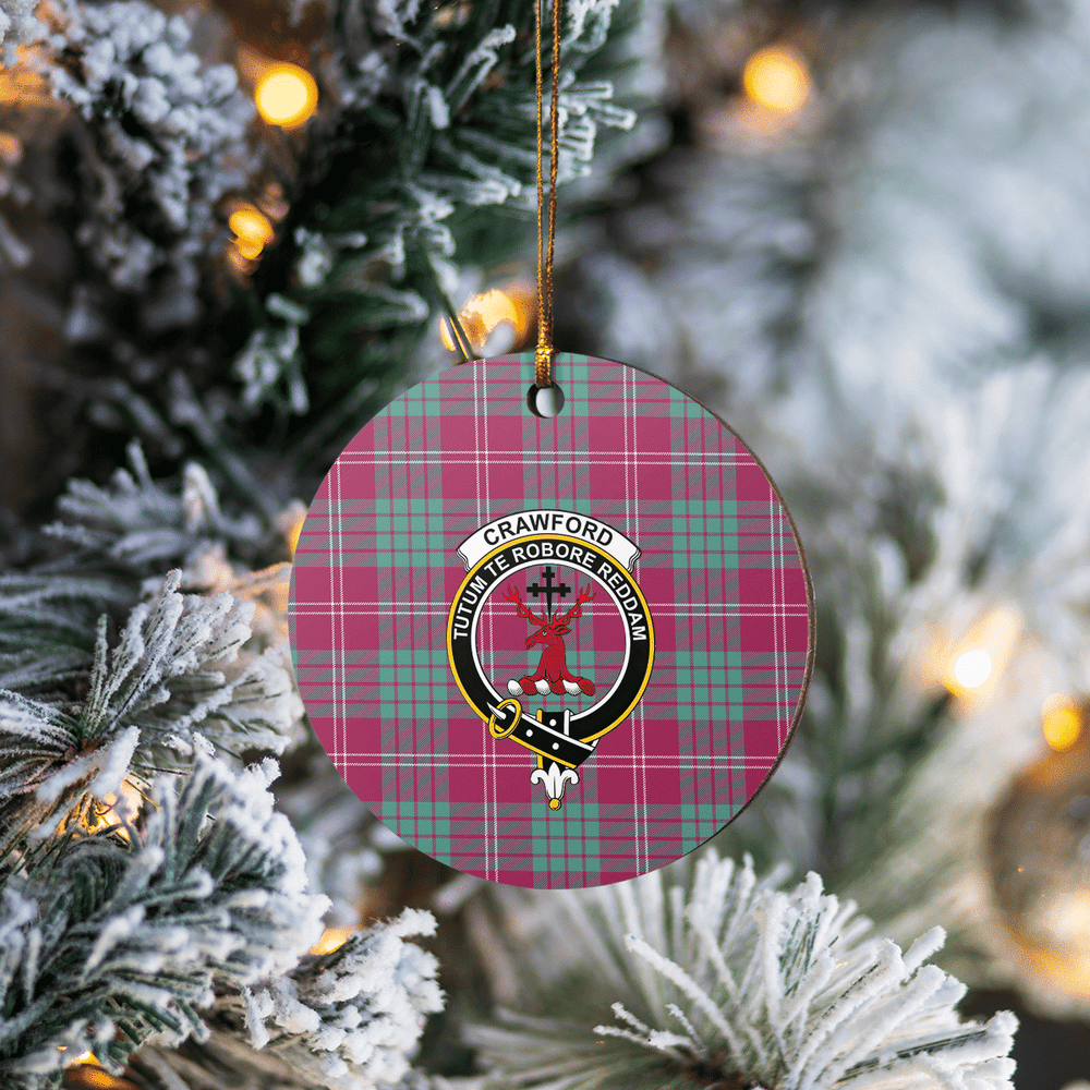 Clan Crawford Ancient Tartan Crest Round Ceramic Ornament DY21 Crawford Ancient Tartan Tartan Christmas