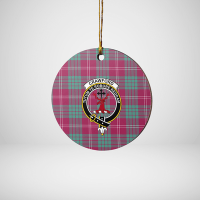 Clan Crawford Ancient Tartan Crest Round Ceramic Ornament