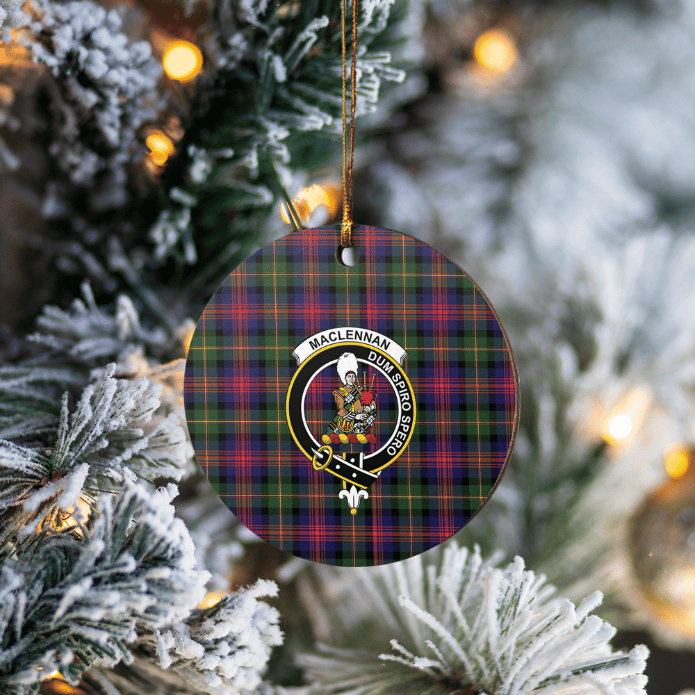 Clan MacLennan Tartan Crest Round Ceramic Ornament OJ74 MacLennan Tartan Tartan Christmas