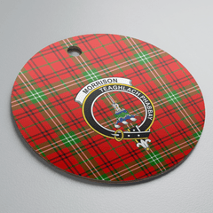 Clan Morrison Red Modern Tartan Crest Round Ceramic Ornament UZ13 Morrison Red Modern Tartan Tartan Christmas
