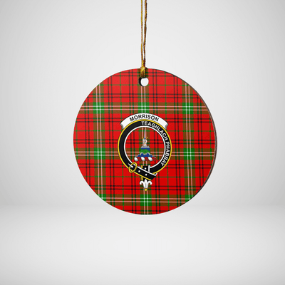 Clan Morrison Red Modern Tartan Crest Round Ceramic Ornament