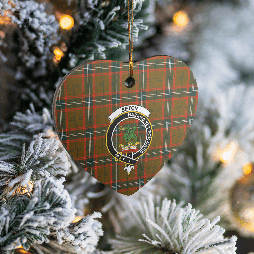 Clan Seton Hunting Modern Tartan Crest Heart Ceramic Ornament GF93 Seton Hunting Modern Tartan Tartan Christmas