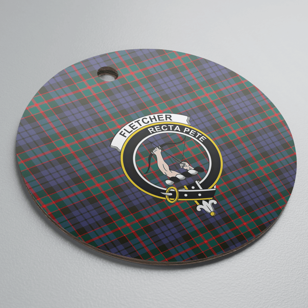 Clan Fletcher of Dunans Tartan Crest Round Ceramic Ornament OQ55 Fletcher of Dunans Tartan Tartan Christmas