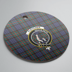 Clan Fletcher of Dunans Tartan Crest Round Ceramic Ornament OQ55 Fletcher of Dunans Tartan Tartan Christmas