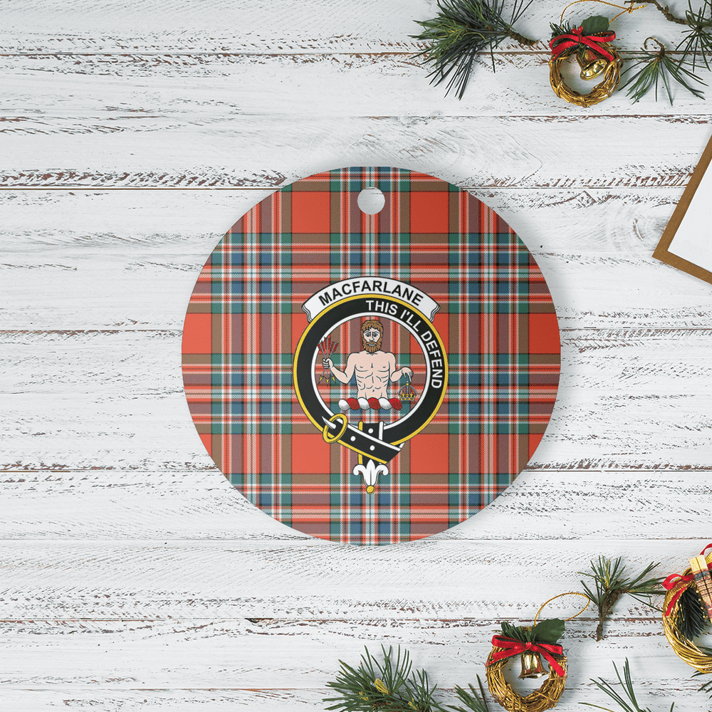 Clan MacFarlane Ancient Tartan Crest Round Ceramic Ornament RF86 MacFarlane Ancient Tartan Tartan Christmas