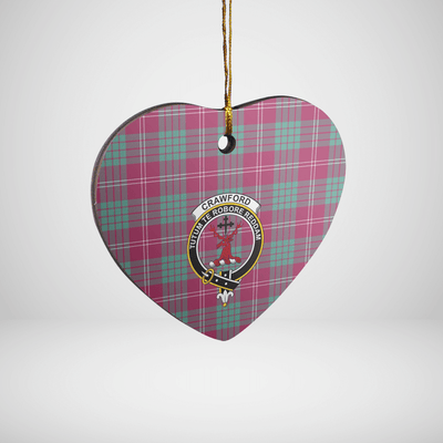 Clan Crawford Ancient Tartan Crest Heart Ceramic Ornament HJ76