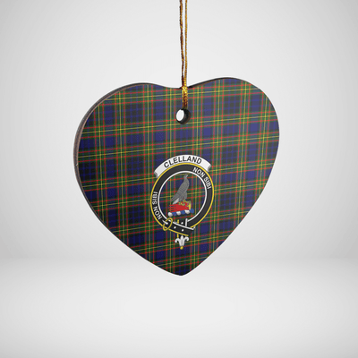 Clan Clelland Modern Tartan Crest Heart Ceramic Ornament ZK75