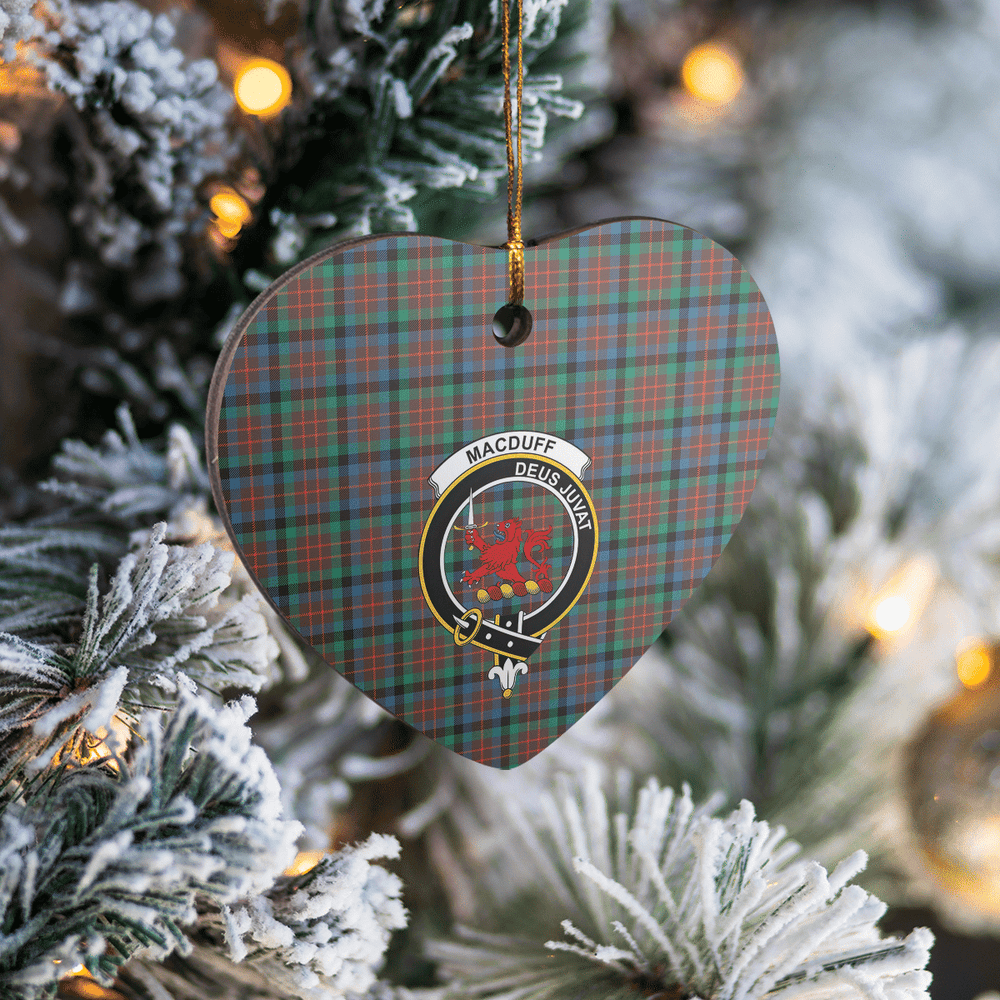 Clan MacDuff Hunting Ancient Tartan Crest Heart Ceramic Ornament JL49 MacDuff Hunting Ancient Tartan Tartan Christmas