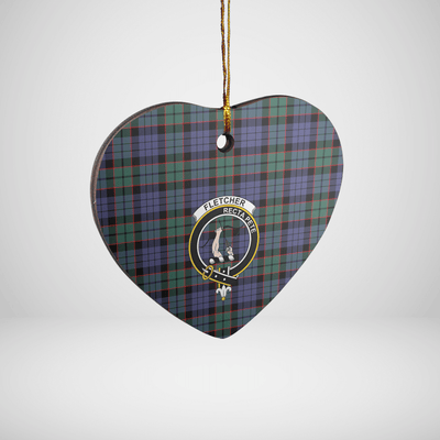Clan Fletcher Modern Tartan Crest Heart Ceramic Ornament