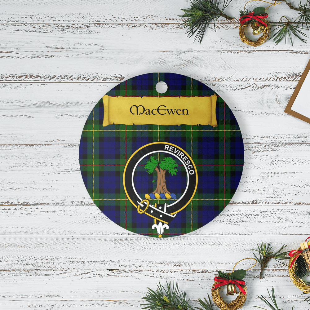Clan MacEwen Modern Tartan Crest Round Ceramic Ornament MW73 MacEwen Modern Tartan Tartan Christmas