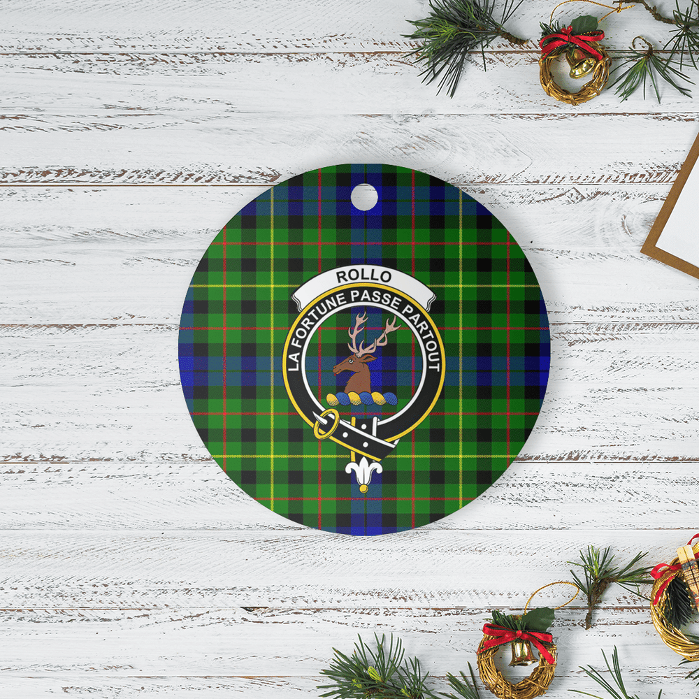 Clan Rollo Tartan Crest Round Ceramic Ornament RH26 Rollo Tartan Tartan Christmas