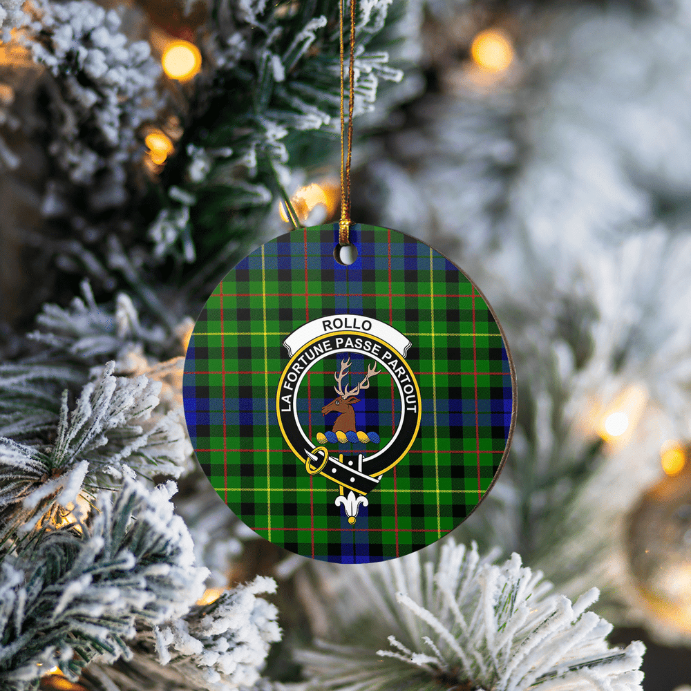 Clan Rollo Tartan Crest Round Ceramic Ornament RH26 Rollo Tartan Tartan Christmas