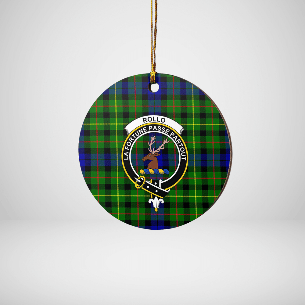 Clan Rollo Tartan Crest Round Ceramic Ornament RH26 Rollo Tartan Tartan Christmas