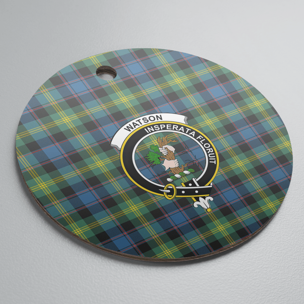 Clan Watson Ancient Tartan Crest Round Ceramic Ornament RL15 Watson Ancient Tartan Tartan Christmas