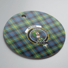 Clan Watson Ancient Tartan Crest Round Ceramic Ornament RL15 Watson Ancient Tartan Tartan Christmas