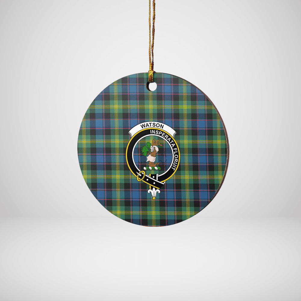 Clan Watson Ancient Tartan Crest Round Ceramic Ornament RL15 Watson Ancient Tartan Tartan Christmas