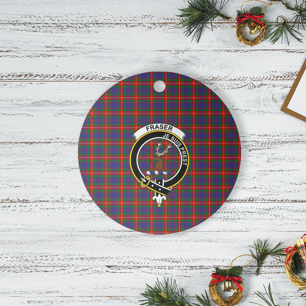 Clan Fraser of Lovat Tartan Crest Round Ceramic Ornament YA71 Fraser of Lovat Tartan Tartan Christmas