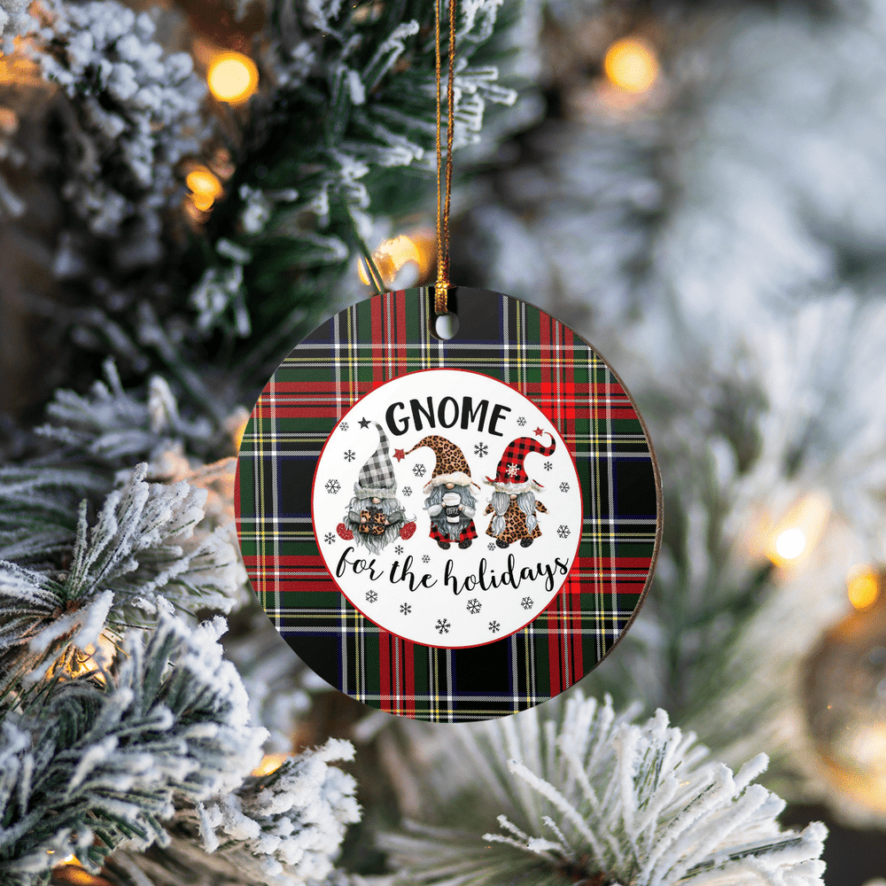 Clan Stewart Black Tartan Tartan Crest Gnome Round Ceramic Ornament AQ47 Stewart Black Tartan Tartan Christmas