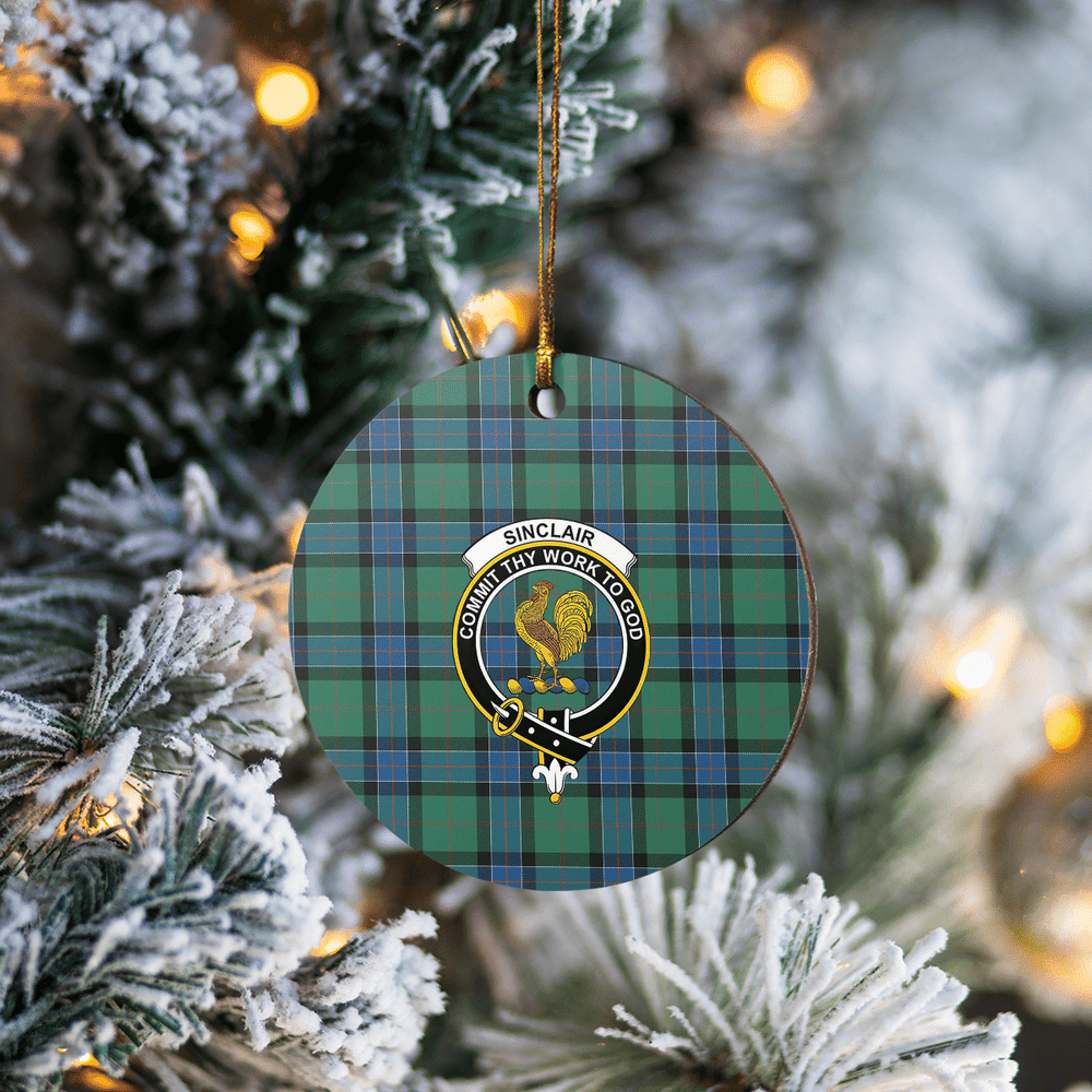Clan Sinclair Hunting Ancient Tartan Crest Round Ceramic Ornament KQ87 Sinclair Hunting Ancient Tartan Tartan Christmas