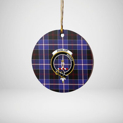 Clan Dunlop Modern Tartan Crest Round Ceramic Ornament