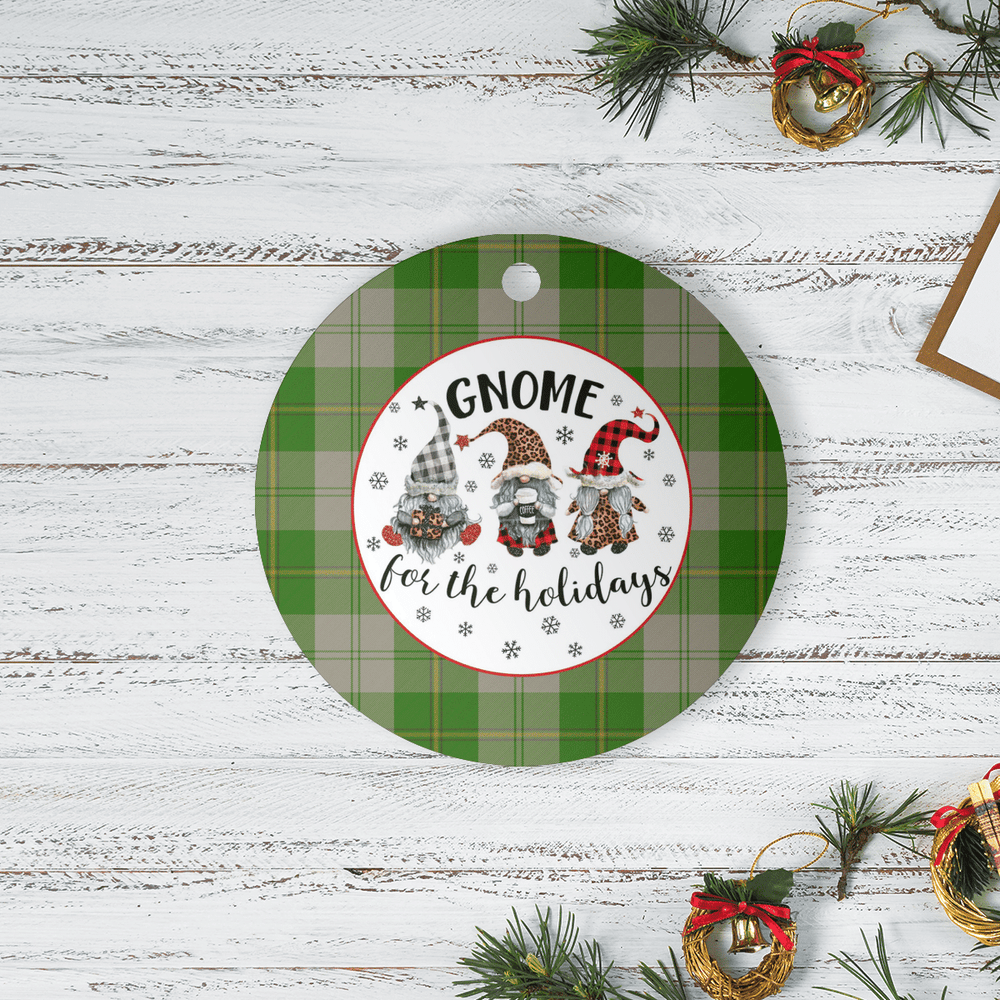 Clan Cunningham Dress Green Dancers Tartan Tartan Crest Gnome Round Ceramic Ornament QV36 Cunningham Dress Green Dancers Tartan Tartan Christmas