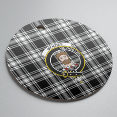 Clan Menzies Black & White Modern Tartan Crest Round Ceramic Ornament WV37 Menzies Black & White Modern Tartan Tartan Christmas