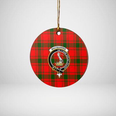 Clan MacQuarrie Modern Tartan Crest Round Ceramic Ornament