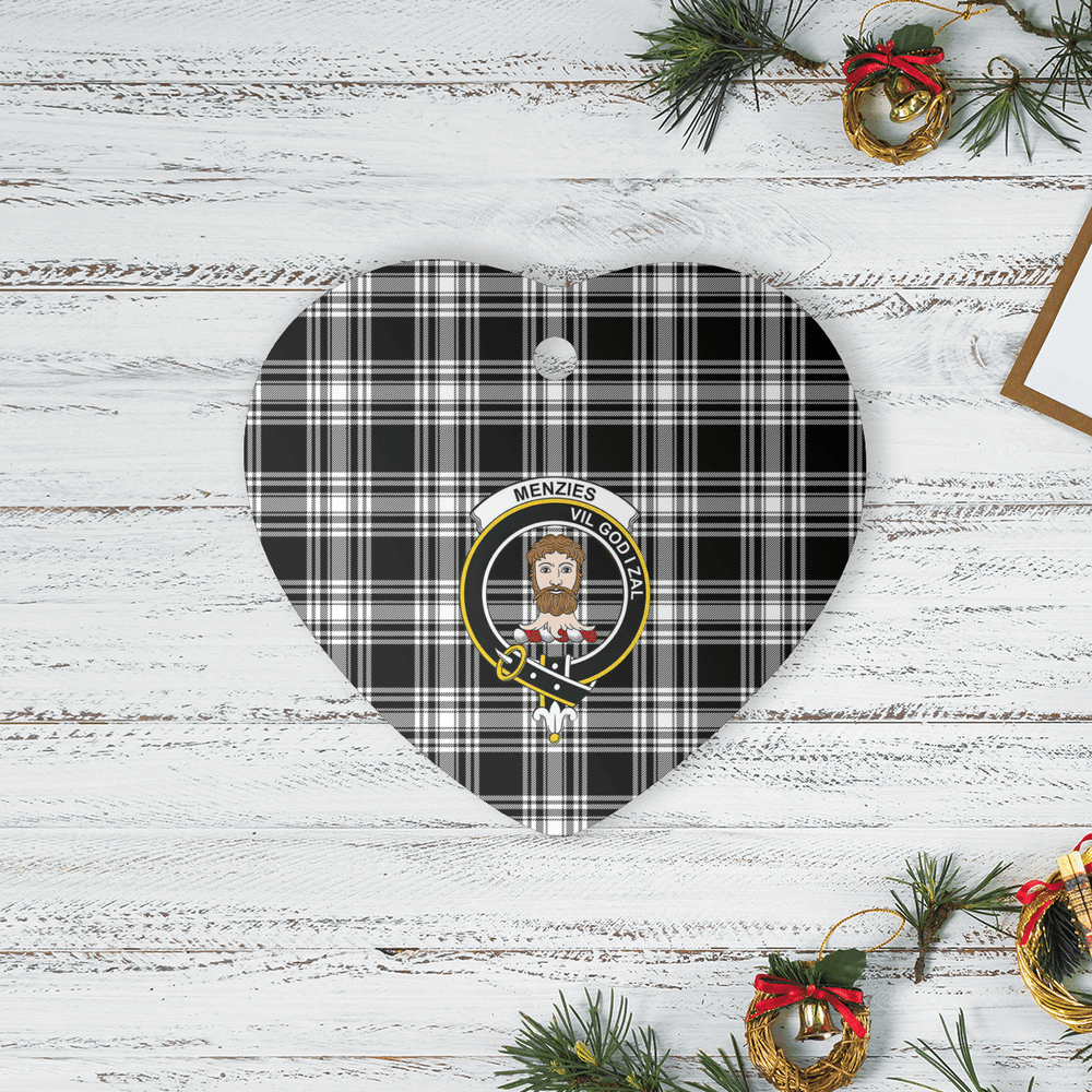 Clan Menzies Black & White Modern Tartan Crest Heart Ceramic Ornament MR84 Menzies Black & White Modern Tartan Tartan Christmas