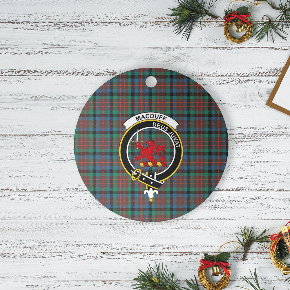 Clan MacDuff Hunting Ancient Tartan Crest Round Ceramic Ornament DM81 MacDuff Hunting Ancient Tartan Tartan Christmas