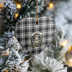 Clan Menzies Black & White Modern Tartan Crest Heart Ceramic Ornament MR84 Menzies Black & White Modern Tartan Tartan Christmas