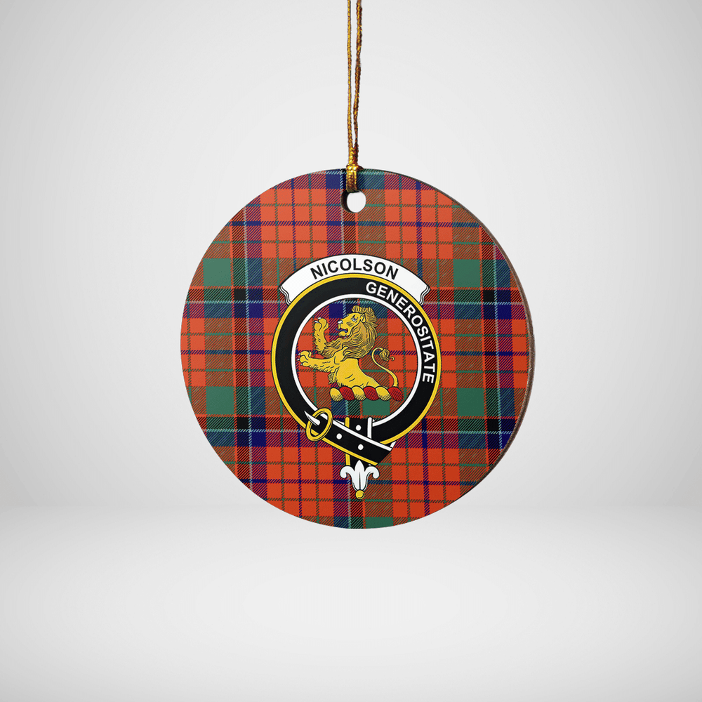 Clan Nicolson Ancient Tartan Crest Round Ceramic Ornament WE73 Nicolson Ancient Tartan Tartan Christmas