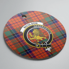 Clan Nicolson Ancient Tartan Crest Round Ceramic Ornament WE73 Nicolson Ancient Tartan Tartan Christmas